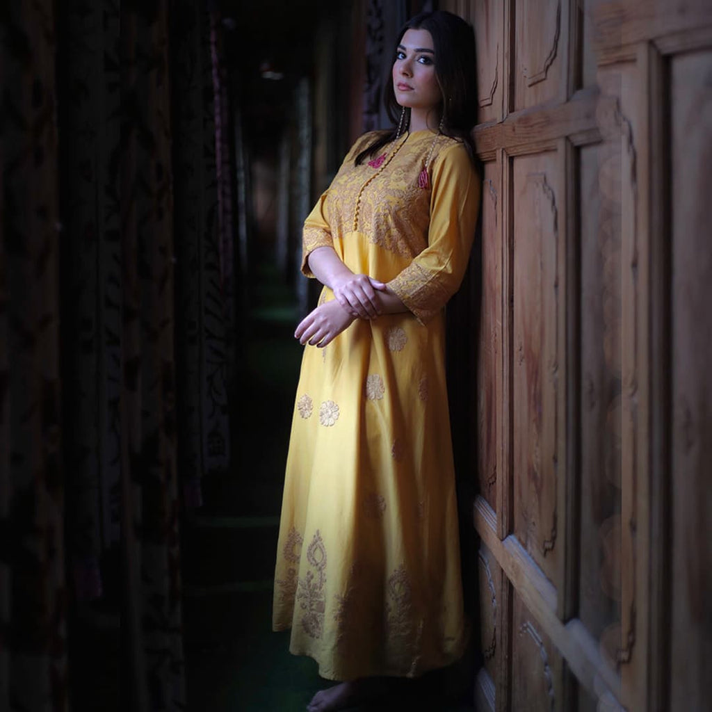 Buy Yellow Panelled Kalidar Ethnic Dress With Sequin Online - Shop for W