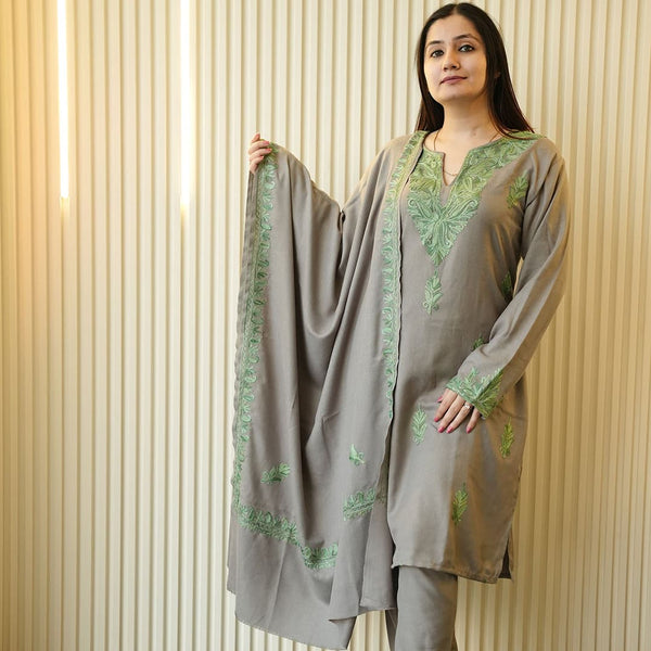 Green Grace Woolen Co-ord | With Shawl