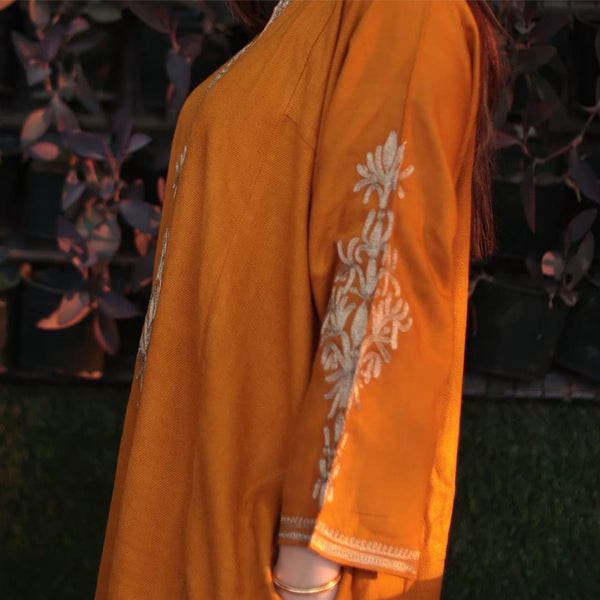 Mustard Zari Embroidered Kashmiri Pheran