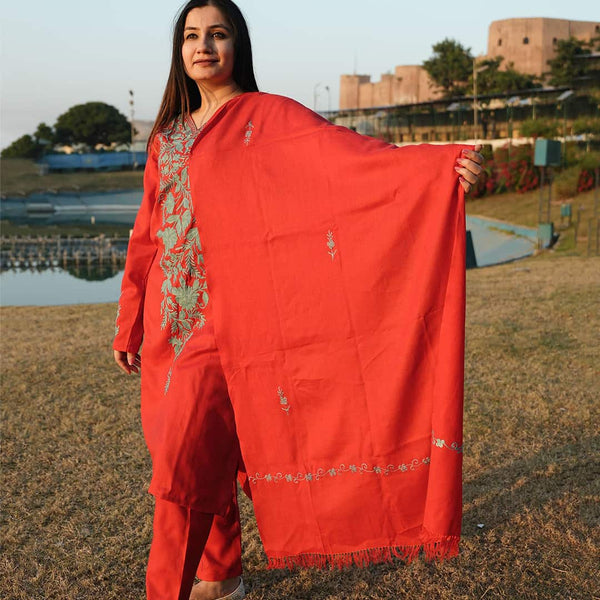 Crimson Red Winter Co-Ord With Shawl