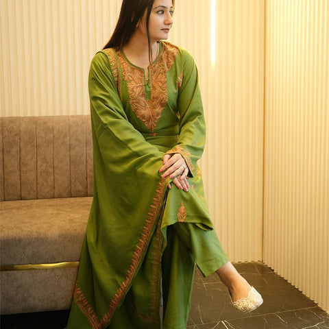 Kashmiri Green Co-ord Set | With Shawl