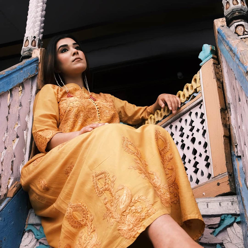 Buy Mustard Slub Cotton Daily Wear Kashmiri Work Dress Material Online From  Wholesale Salwar.