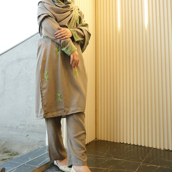 Green Grace Woolen Co-ord | With Shawl