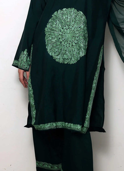 Green Tone on Tone Silk Crepe Embroidered Suit With Dupatta