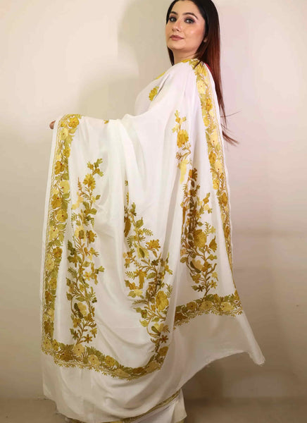 White Embroidered Crape Saree