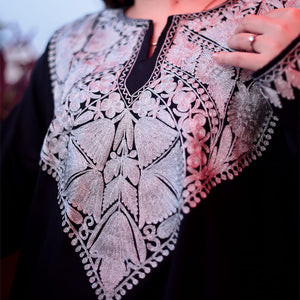 Black & Silver Zari Embroidered Kashmiri Pheran