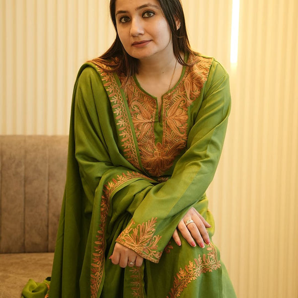 Kashmiri Green Co-ord Set | With Shawl