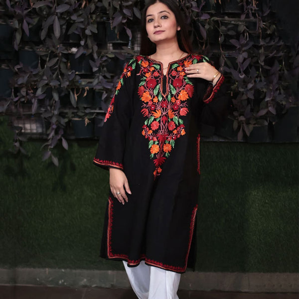 Dual Embroidered Black Aari Pheran