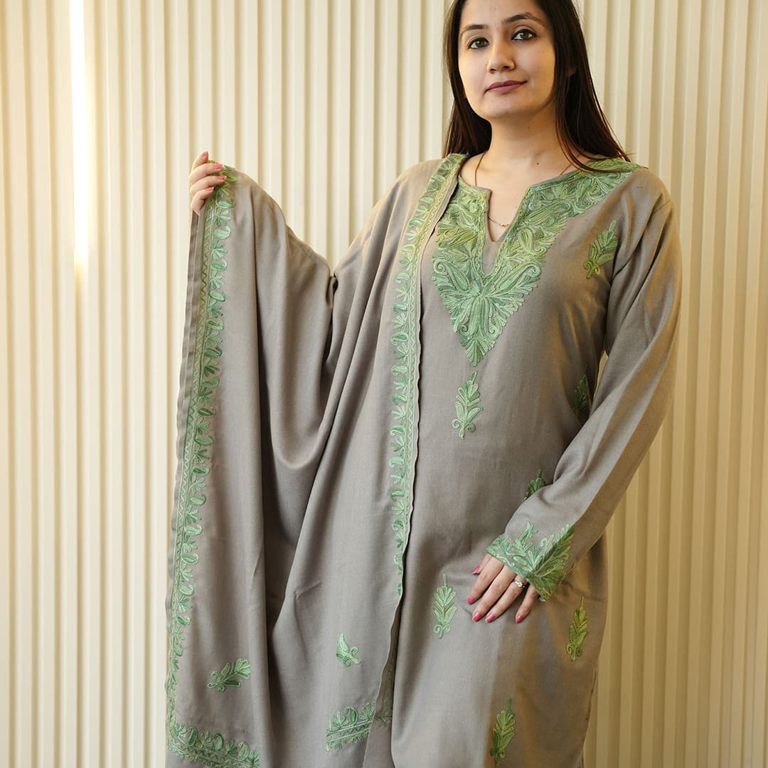 Green Grace Woolen Co-ord | With Shawl