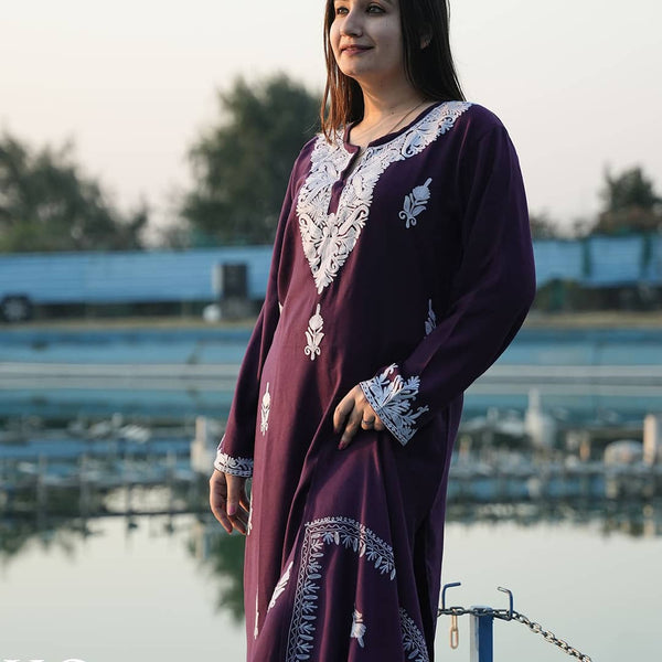 Heritage Purple Aari Embroidered Co-Ord Set With Shawl