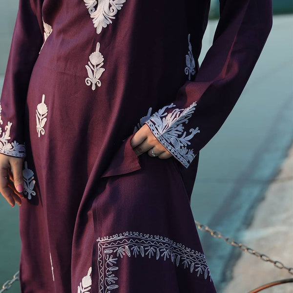 Heritage Purple Aari Embroidered Co-Ord Set With Shawl