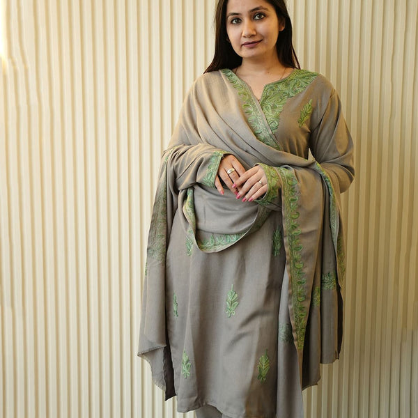 Green Grace Woolen Co-ord | With Shawl