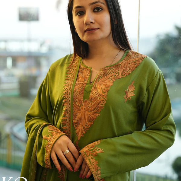 Kashmiri Green Co-ord Set | With Shawl