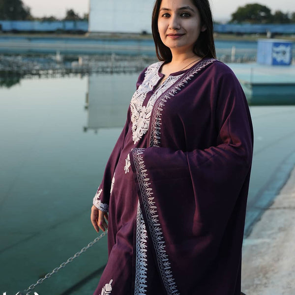 Heritage Purple Aari Embroidered Co-Ord Set With Shawl