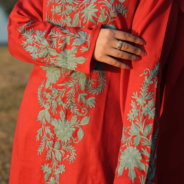 Crimson Red Winter Co-Ord With Shawl