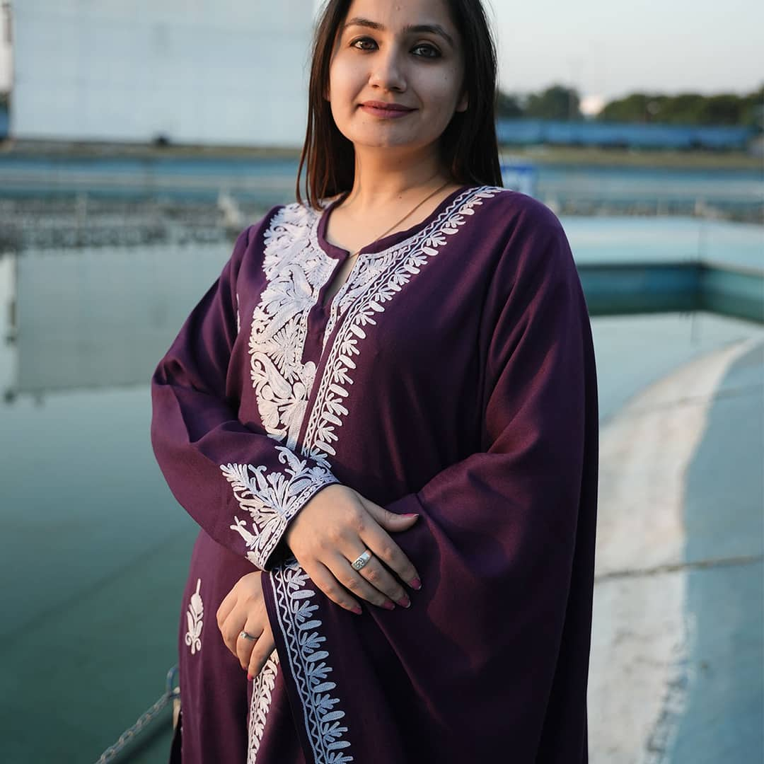 Heritage Purple Aari Embroidered Co-Ord Set With Shawl