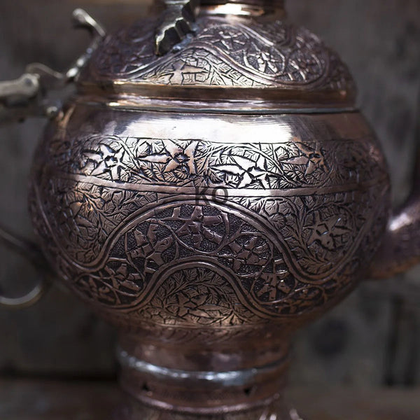 Hand Engraved Antique Design Round Copper Samovar | 20-25 Cups