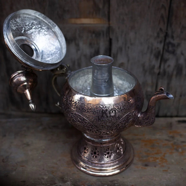 Hand Engraved Antique Design Round Copper Samovar | 20-25 Cups