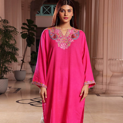 Rani Pink Pheran | Hand Embroidered