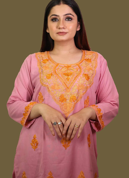 Rose Pink Aari Embriodered Butidaar Cord Set