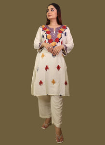 Creme Base Multi Colour Aari Embriodered Full Suit